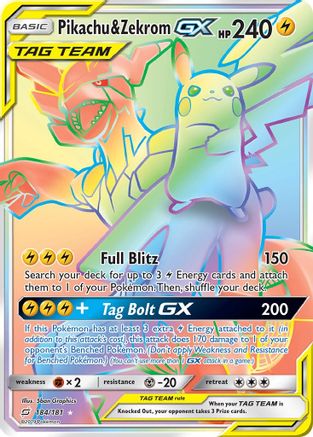 Pikachu & Zekrom GX (Secret) 184/181 - SM Team Up Holofoil - Secret Rare