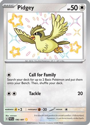 Pidgey 196/091 - SV Paldean Fates Holofoil - Shiny Rare