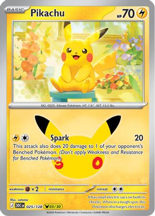 Pikachu 025/128 - ME 30th Celebration Holofoil - Pikachu Rare