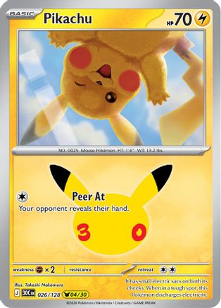 Pikachu 026/128 - ME 30th Celebration Holofoil - Pikachu Rare