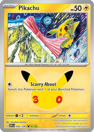 Pikachu 032/128 - ME 30th Celebration Holofoil - Pikachu Rare