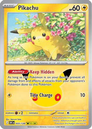 Pikachu 033/128 - ME 30th Celebration Holofoil - Pikachu Rare