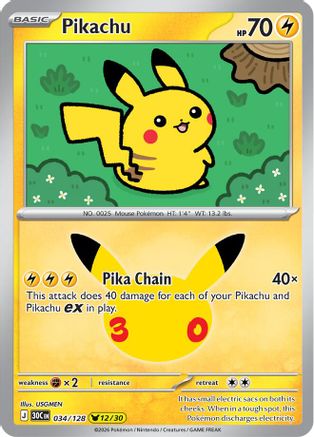 Pikachu 034/128 - ME 30th Celebration Holofoil - Pikachu Rare