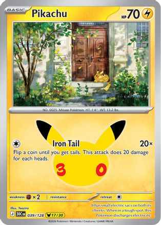 Pikachu 039/128 - ME 30th Celebration Holofoil - Pikachu Rare