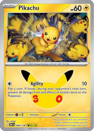 Pikachu 044/128 - ME 30th Celebration Holofoil - Pikachu Rare
