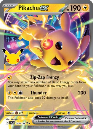 Pikachu ex 054/128 - ME 30th Celebration Holofoil - Double Rare