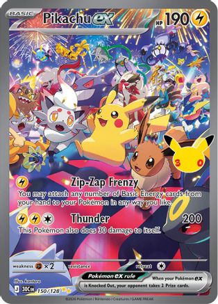 Pikachu ex 150/128 - ME 30th Celebration Holofoil - Special Illustration Rare