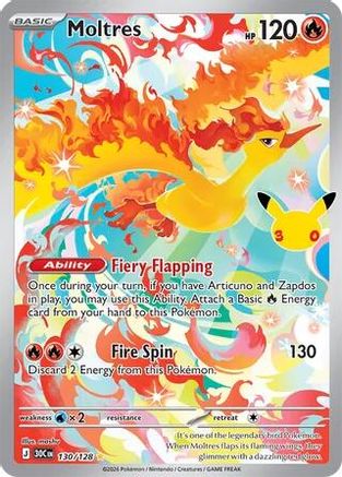 Moltres 130/128 - ME 30th Celebration Holofoil - Illustration Rare