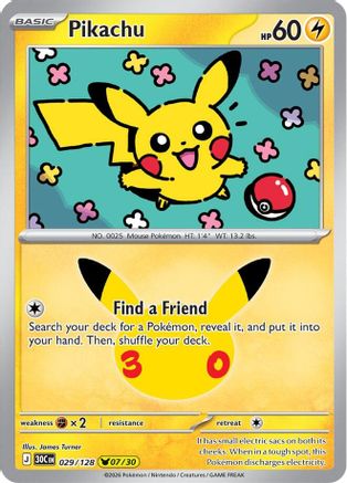 Pikachu 029/128 - ME 30th Celebration Holofoil - Pikachu Rare