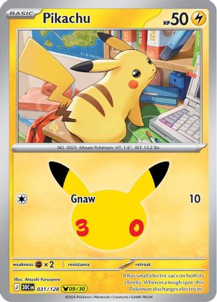 Pikachu 031/128 - ME 30th Celebration Holofoil - Pikachu Rare