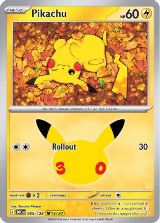 Pikachu 035/128 - ME 30th Celebration Holofoil - Pikachu Rare