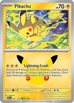 Pikachu 051/128 - ME 30th Celebration Holofoil - Pikachu Rare