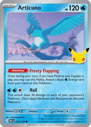 Articuno 018/128 - ME 30th Celebration Holofoil - Common