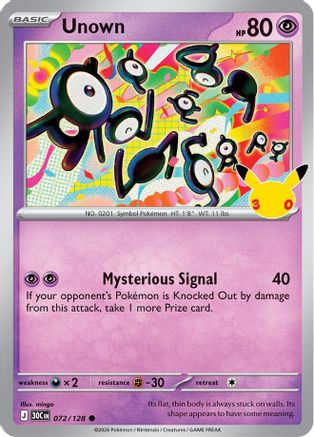 Unown 072/128 - ME 30th Celebration Holofoil - Common