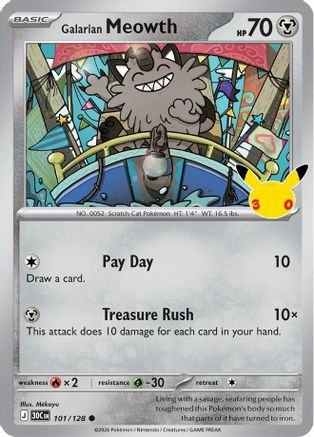 Galarian Meowth 101/128 - ME 30th Celebration Holofoil - Common