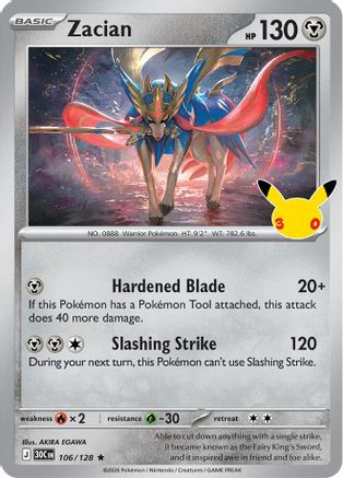 Zacian 106/128 - ME 30th Celebration Holofoil - Rare