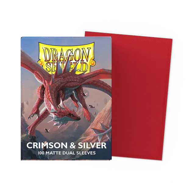 Dragon Shield Sleeves Dual Matte (100ct): Crimson & Silver