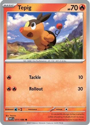 Tepig 011/086  - Holofoil SV White Flare - Common