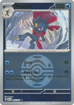 Weavile (Dusk Ball) 045/217 - ME Ascended Heroes Reverse Holofoil - Uncommon