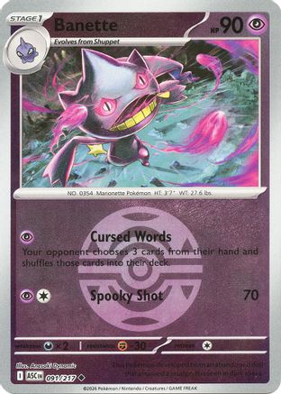 Banette (Dusk Ball) 091/217 - ME Ascended Heroes Reverse Holofoil - Uncommon