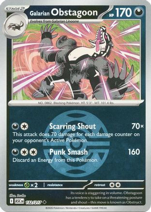 Galarian Obstagoon (Dusk Ball) 132/217 - ME Ascended Heroes Reverse Holofoil - Uncommon