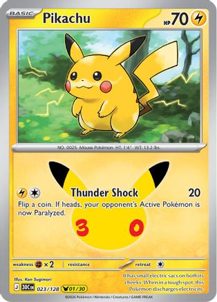 Pikachu 023/128 - ME 30th Celebration Holofoil - Pikachu Rare