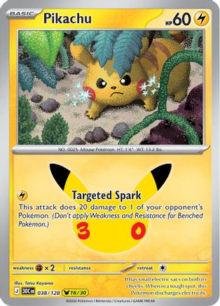 Pikachu 038/128 - ME 30th Celebration Holofoil - Pikachu Rare