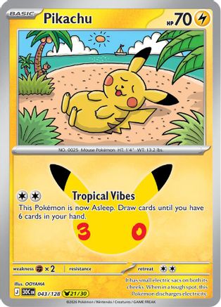 Pikachu 043/128 - ME 30th Celebration Holofoil - Pikachu Rare