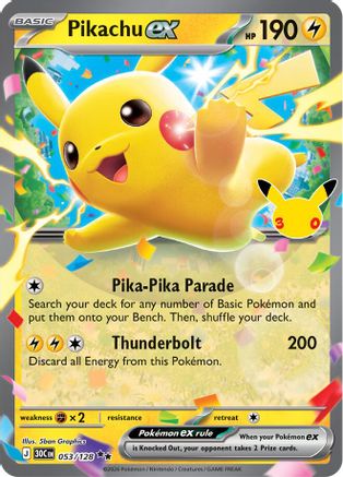 Pikachu ex 053/128 - ME 30th Celebration Holofoil - Double Rare