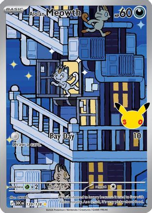 Alolan Meowth 139/128 - ME 30th Celebration Holofoil - Illustration Rare