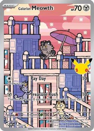 Galarian Meowth 141/128 - ME 30th Celebration Holofoil - Illustration Rare