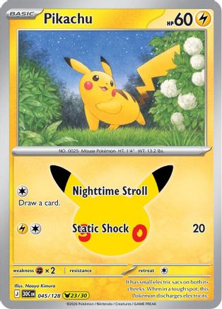 Pikachu 045/128 - ME 30th Celebration Holofoil - Pikachu Rare