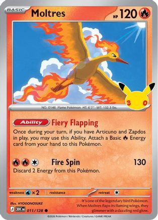 Moltres 011/128 - ME 30th Celebration Holofoil - Common