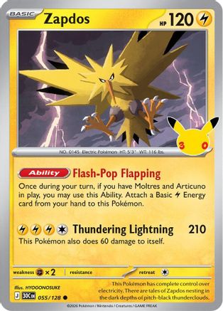 Zapdos 055/128 - ME 30th Celebration Holofoil - Common