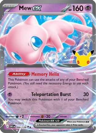 Mew ex 066/128 - ME 30th Celebration Holofoil - Double Rare