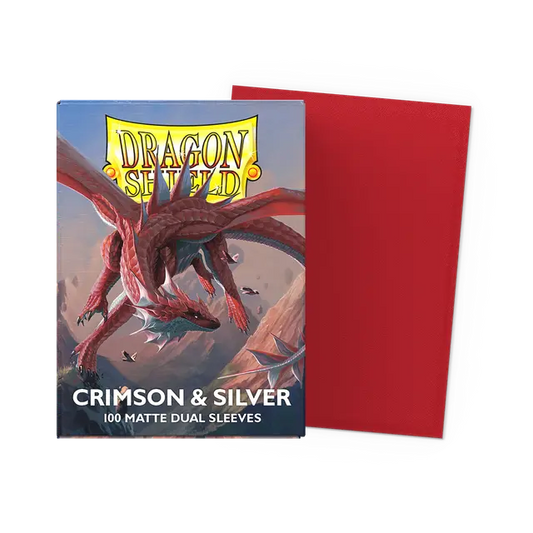 Dragon Shield Sleeves Dual Matte (100ct): Crimson & Silver